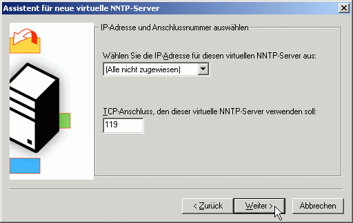 Virtual NNTP server assistant - address and port
