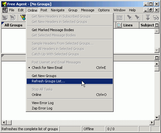 Online / Refresh Groups List