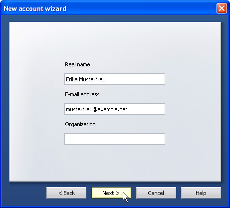 Entering real name and e-mail address