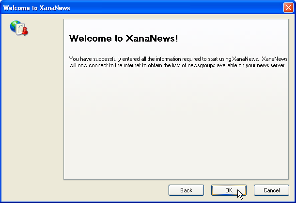 Welcome to XanaNews - Beenden des Assistenten - Lister der Newsgruppen wird geholt